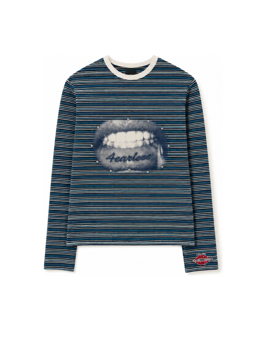 4EARLESS Blue striped limited long-sleeved shirt