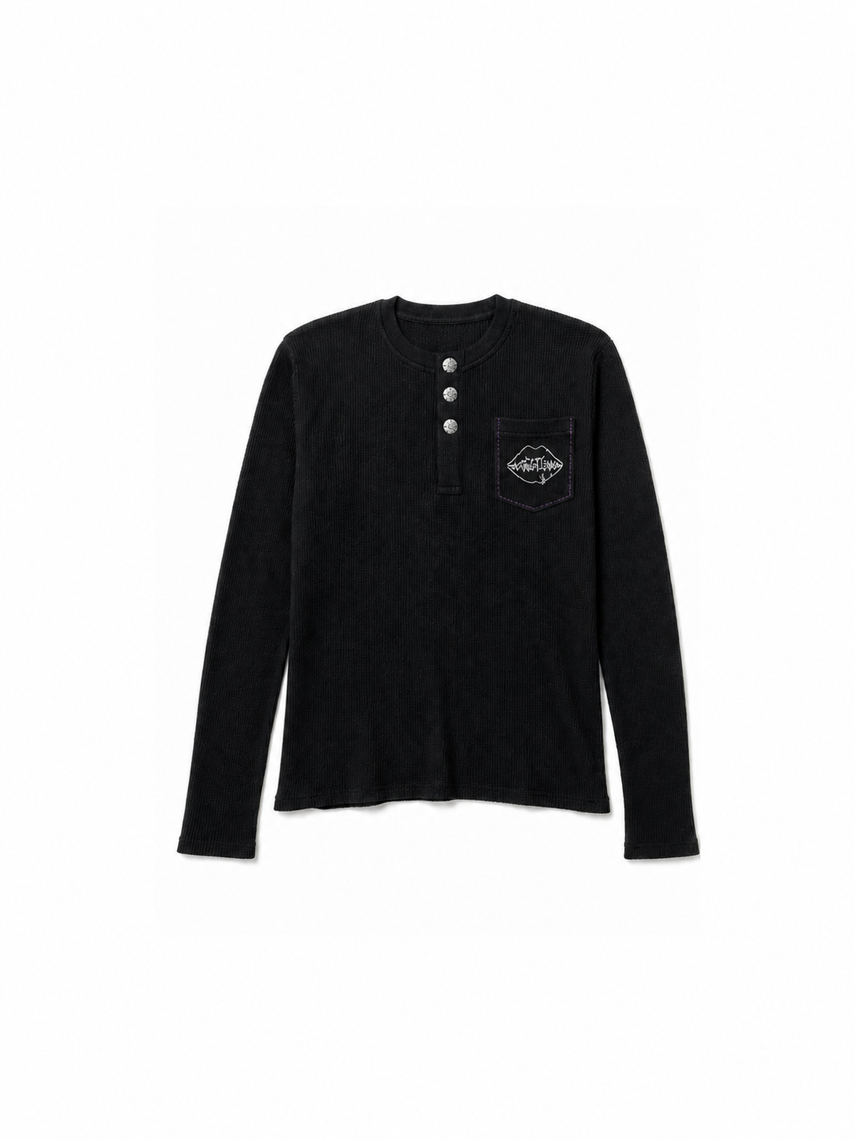 4EARLESS Black logo waffle long-sleeved shirt（presale）